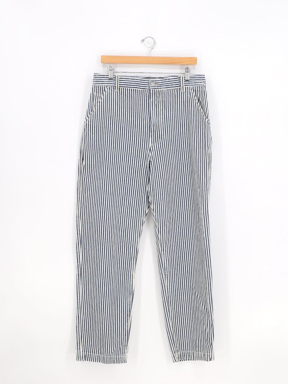ALEX MILL Sullivan Straight Pants in Indigo & Ivory Railroad Stripe Size 14 - Picture 2 of 8